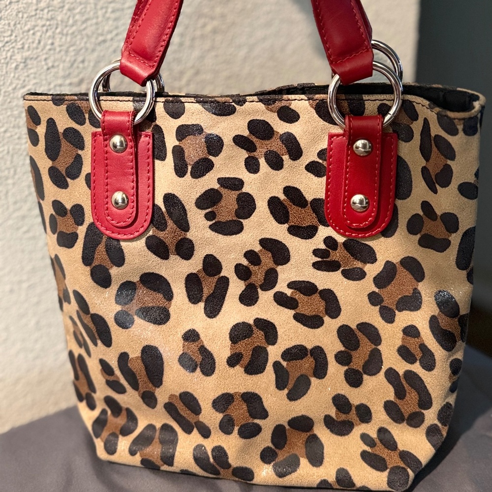 Maurizio Taiuti Leopard Leather Shimmer Sparkle Small Satchel Tote BNNU